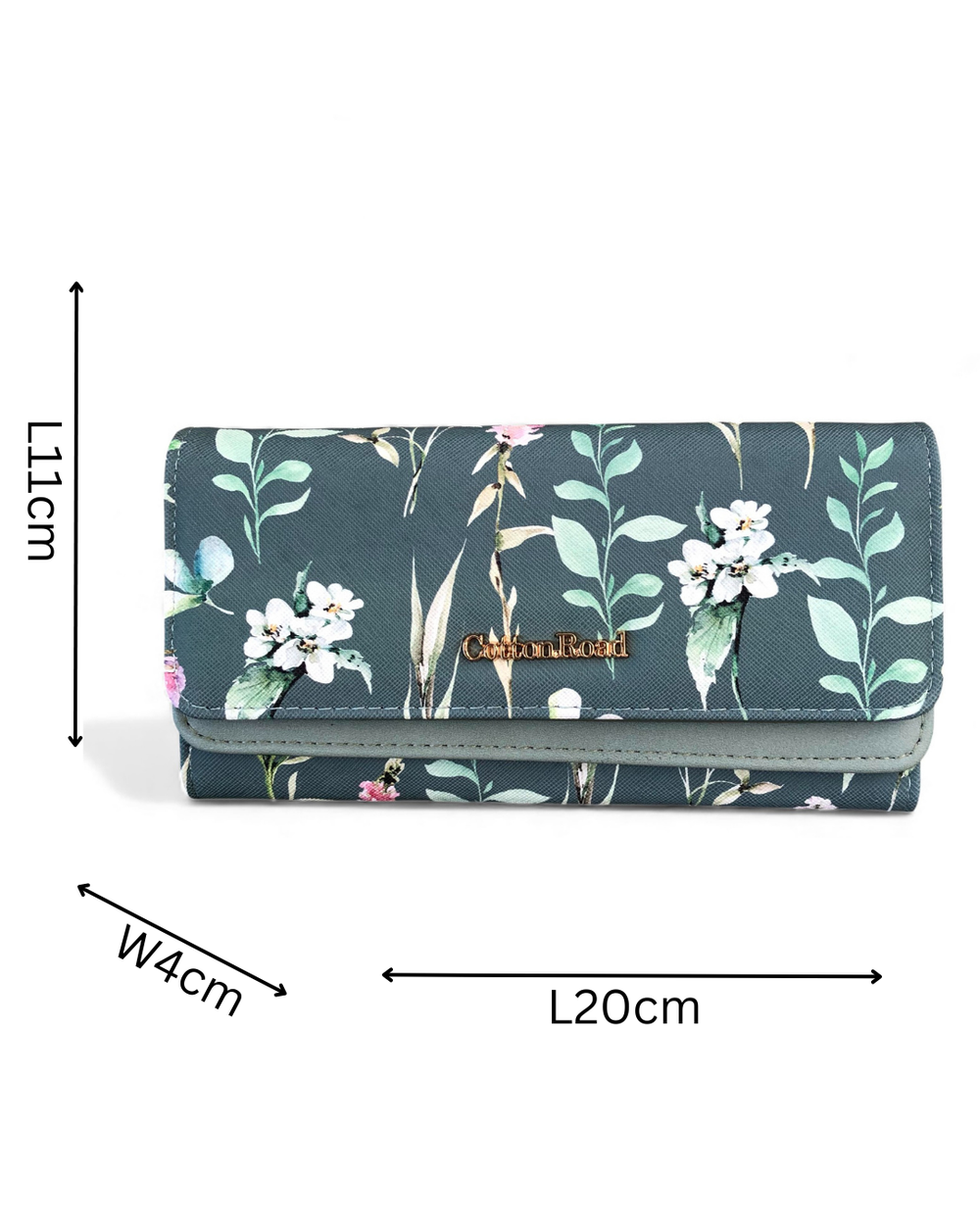 Large FLORAL GREEN PU Leather Cotton Road Wallet