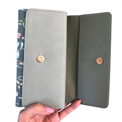 Large FLORAL GREEN PU Leather Cotton Road Wallet