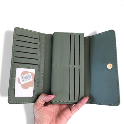 Large FLORAL GREEN PU Leather Cotton Road Wallet