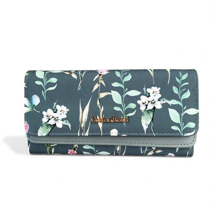 Large FLORAL GREEN PU Leather Cotton Road Wallet