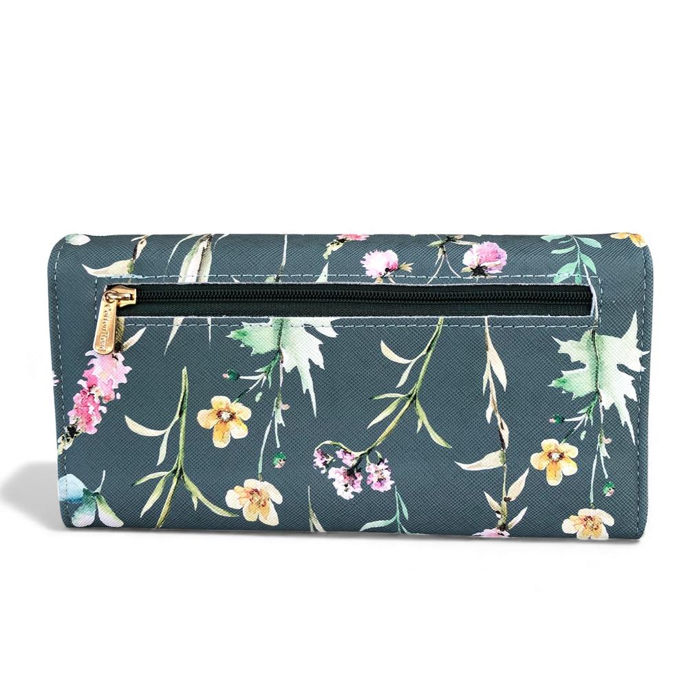 Large FLORAL GREEN PU Leather Cotton Road Wallet