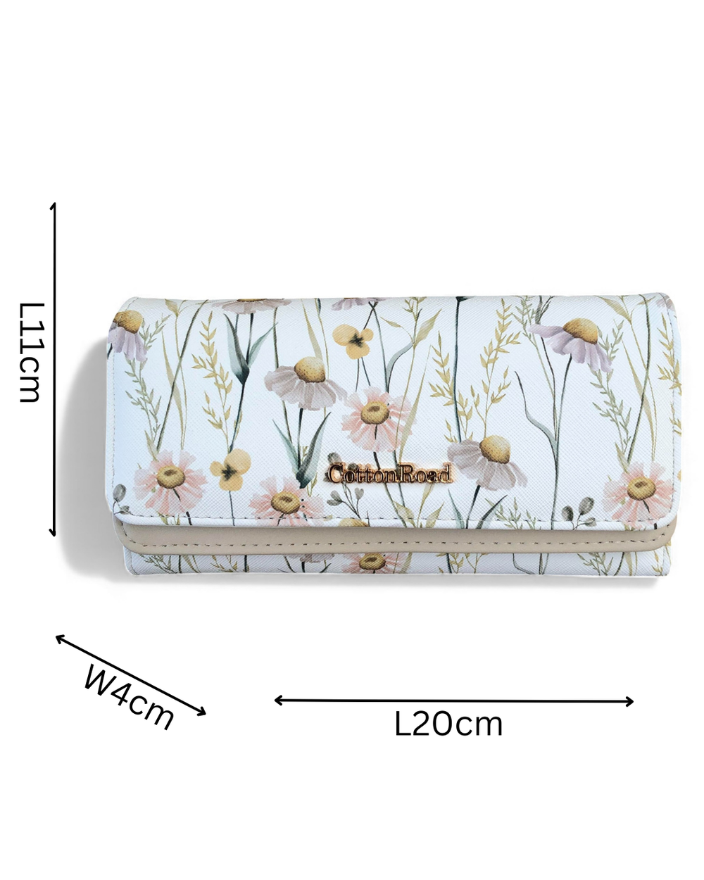 Large FLORAL IVORY PU Leather Cotton Road Wallet