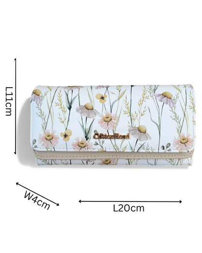 Large FLORAL IVORY PU Leather Cotton Road Wallet