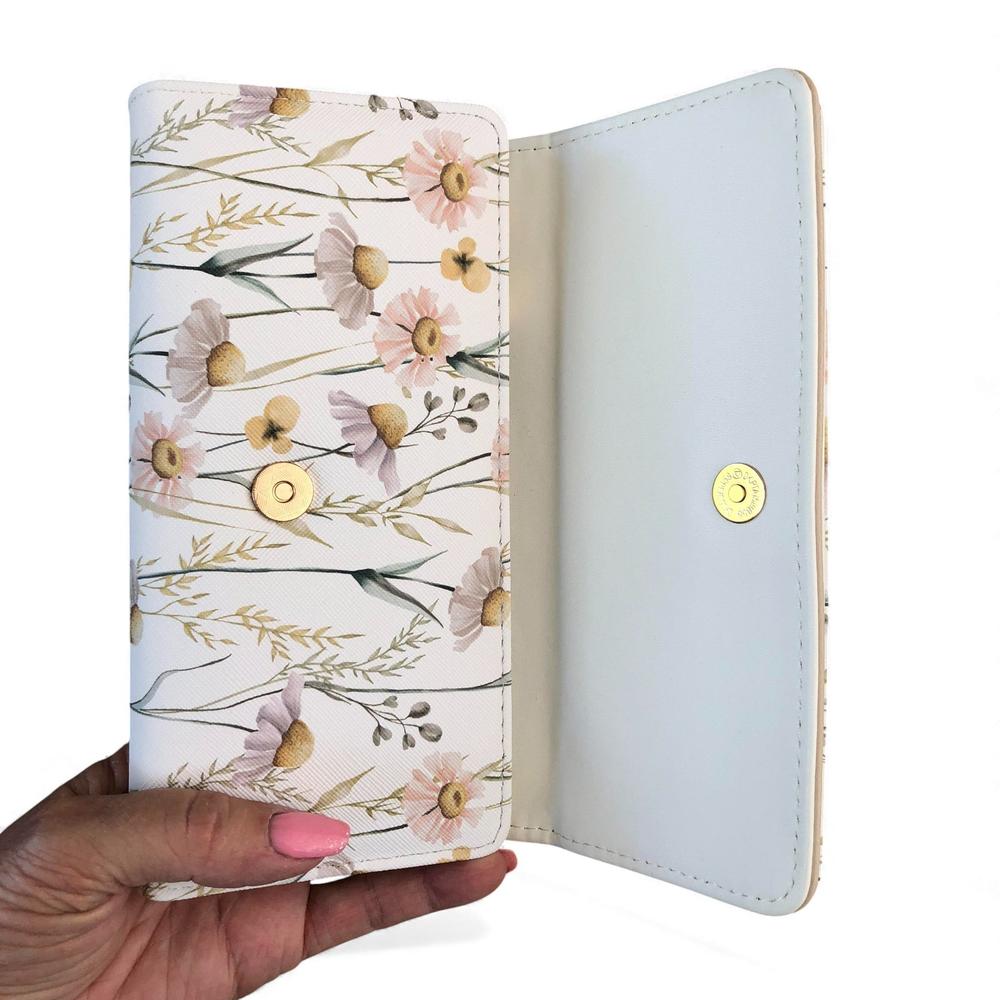 Large FLORAL IVORY PU Leather Cotton Road Wallet