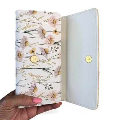 Large FLORAL IVORY PU Leather Cotton Road Wallet