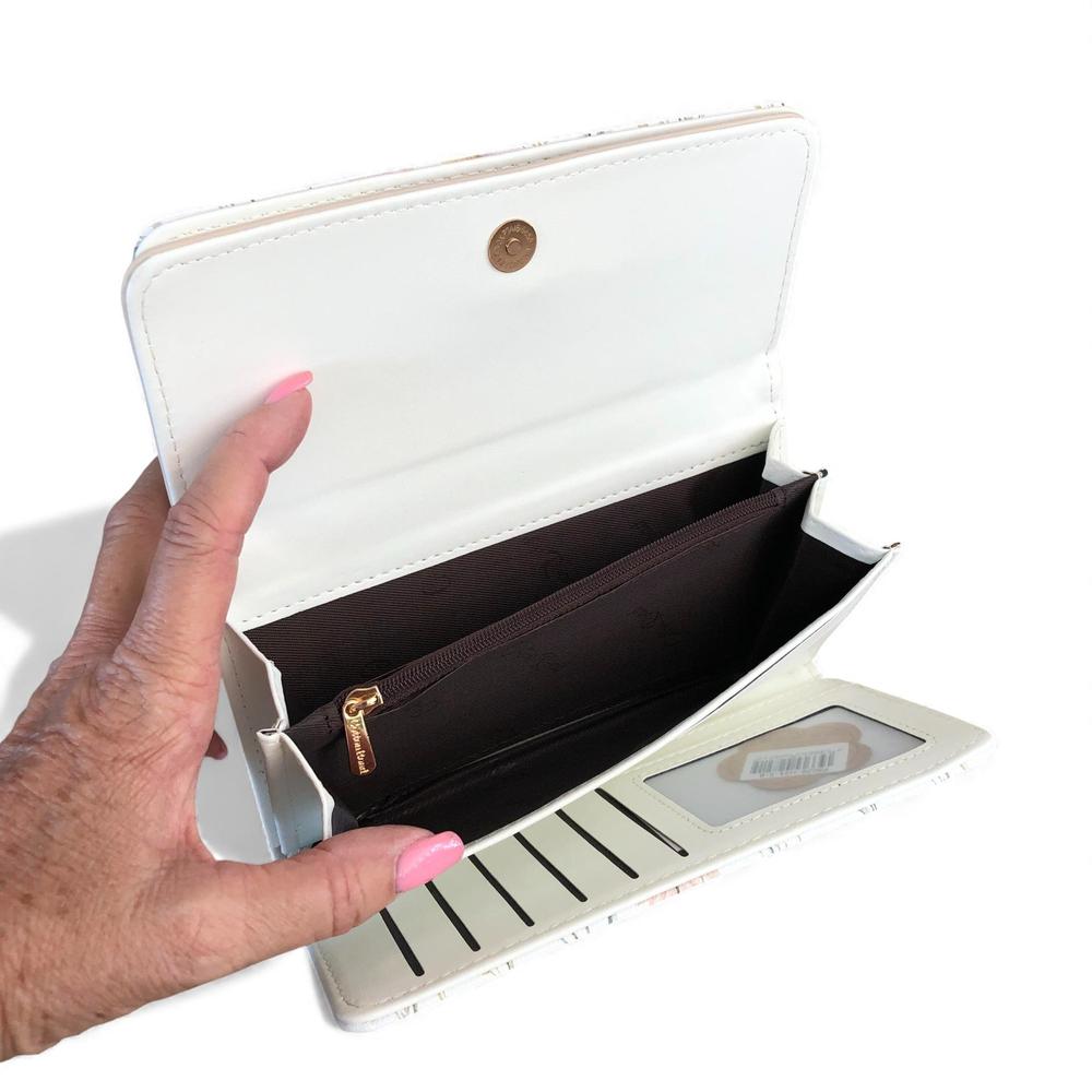 Large FLORAL IVORY PU Leather Cotton Road Wallet