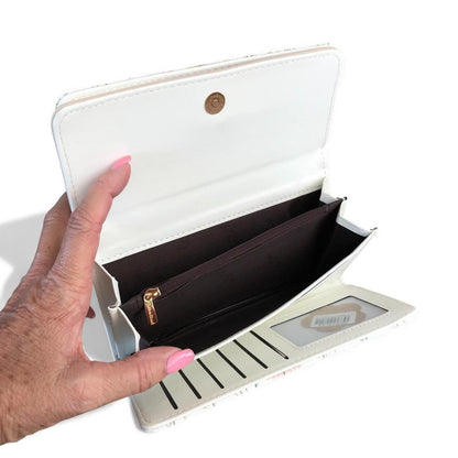 Large FLORAL IVORY PU Leather Cotton Road Wallet