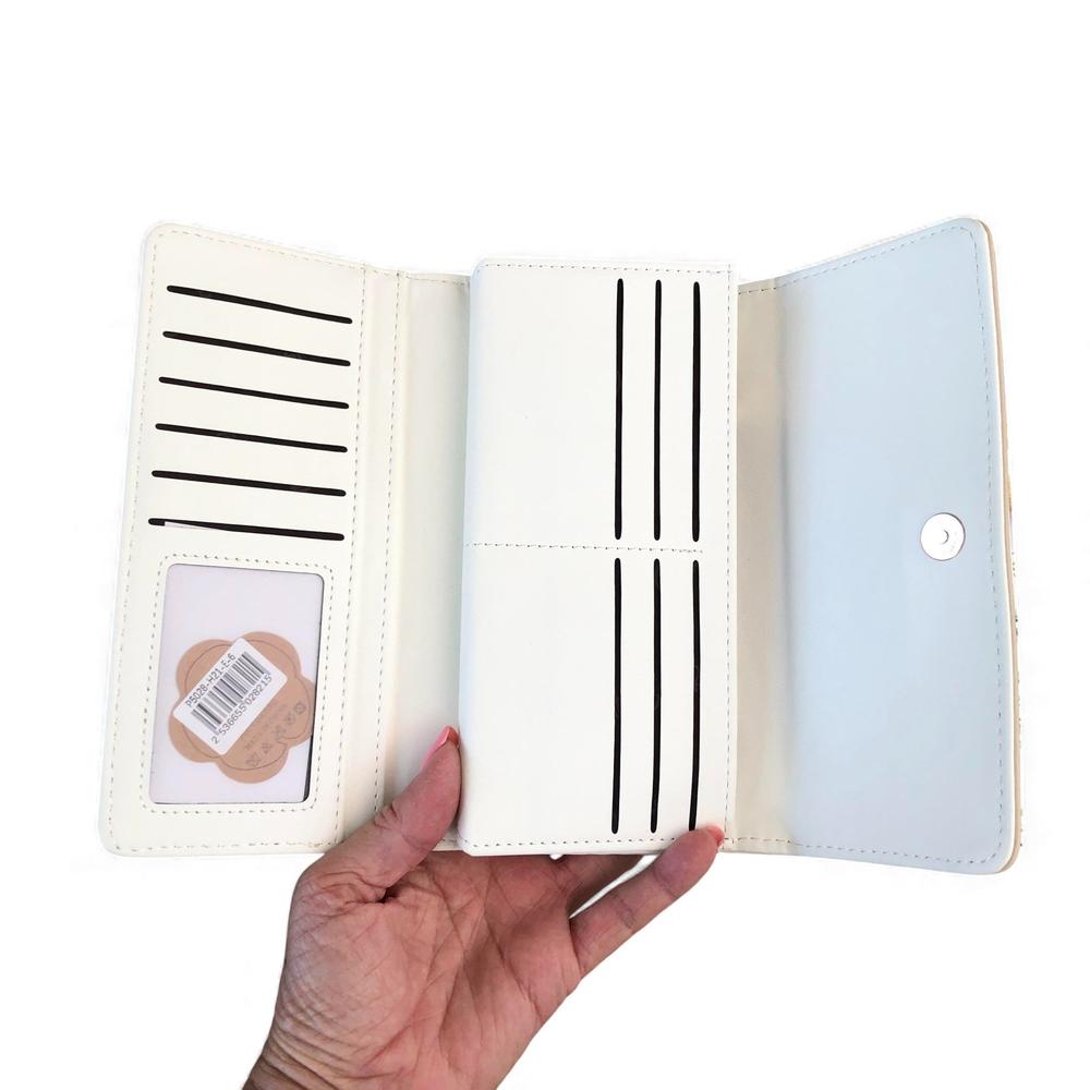 Large FLORAL IVORY PU Leather Cotton Road Wallet
