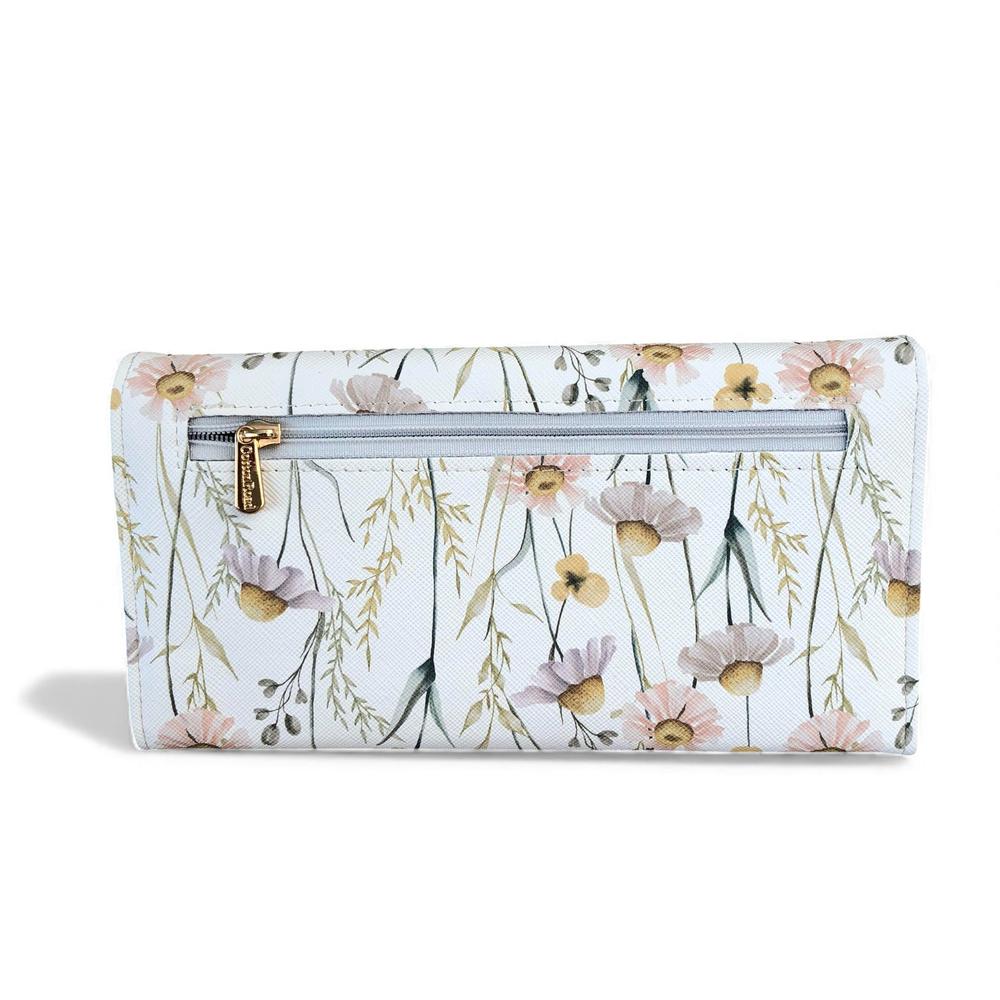 Large FLORAL IVORY PU Leather Cotton Road Wallet