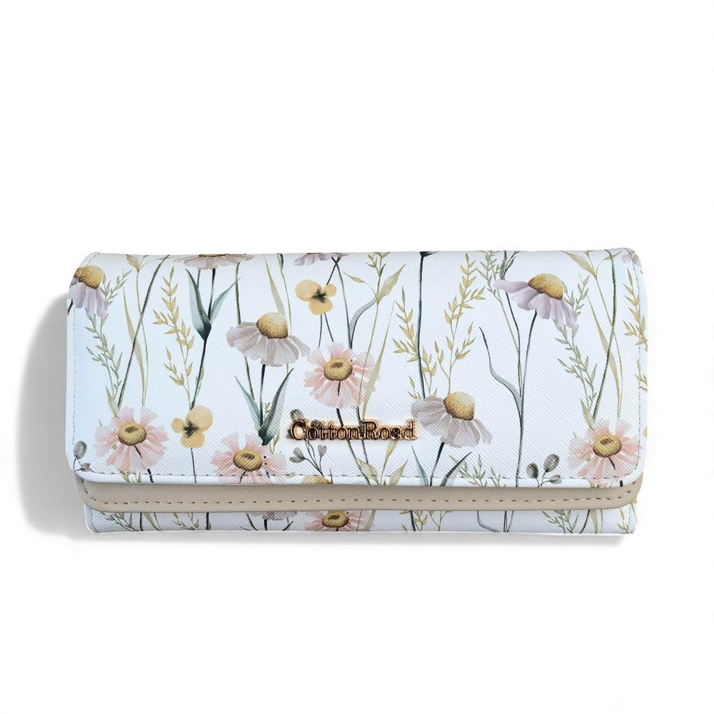 Large FLORAL IVORY PU Leather Cotton Road Wallet