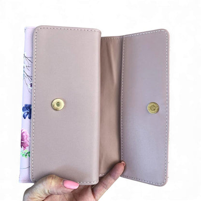 Large FLORAL PINK PU Leather Cotton Road Wallet