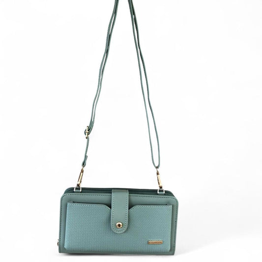 Large GREEN PU Leather Cotton Road Cellphone Sling Wallet with PATTERNED Pocket