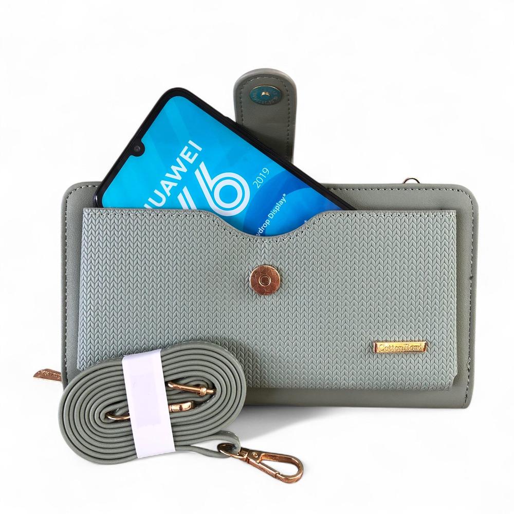 Large GREEN PU Leather Cotton Road Cellphone Sling Wallet with PATTERNED Pocket
