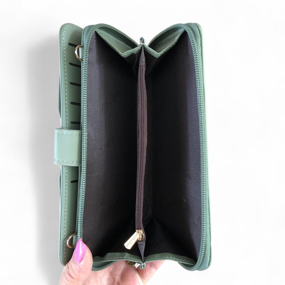 Large GREEN PU Leather Cotton Road Cellphone Sling Wallet with PATTERNED Pocket