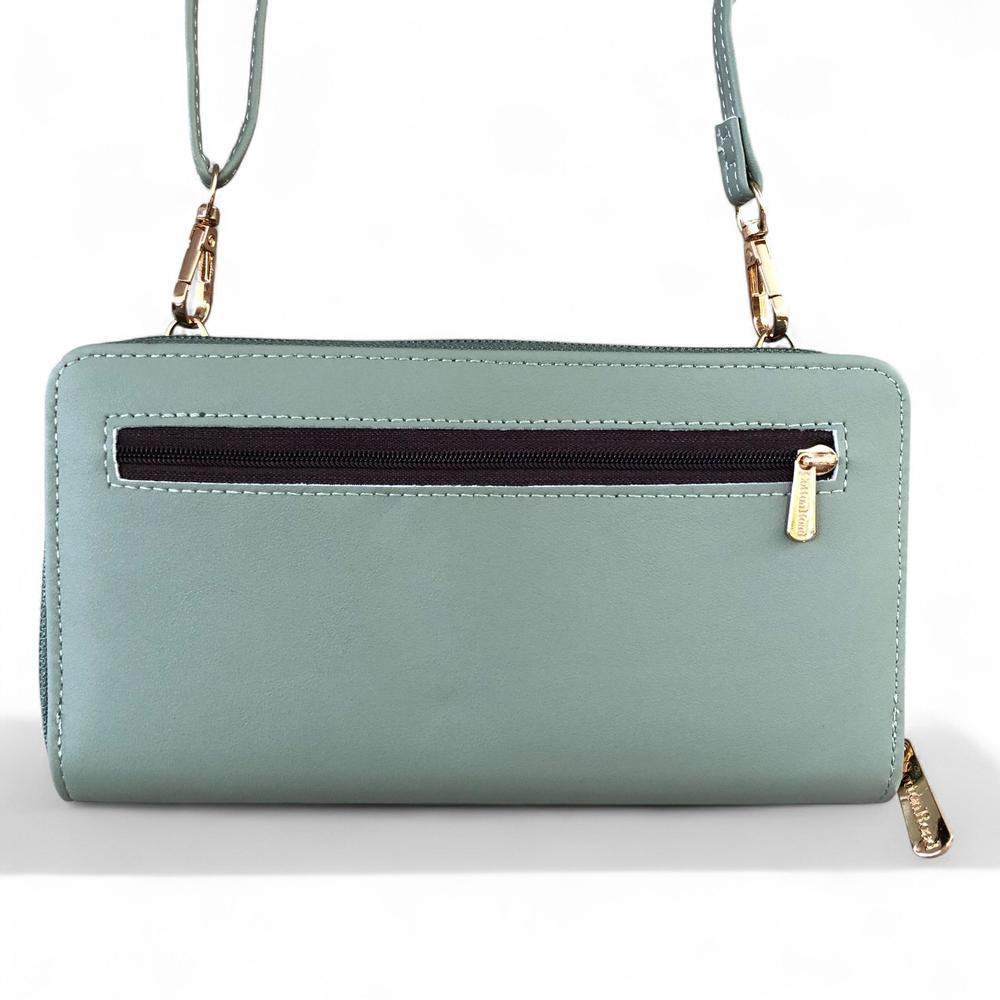 Large GREEN PU Leather Cotton Road Cellphone Sling Wallet with PATTERNED Pocket