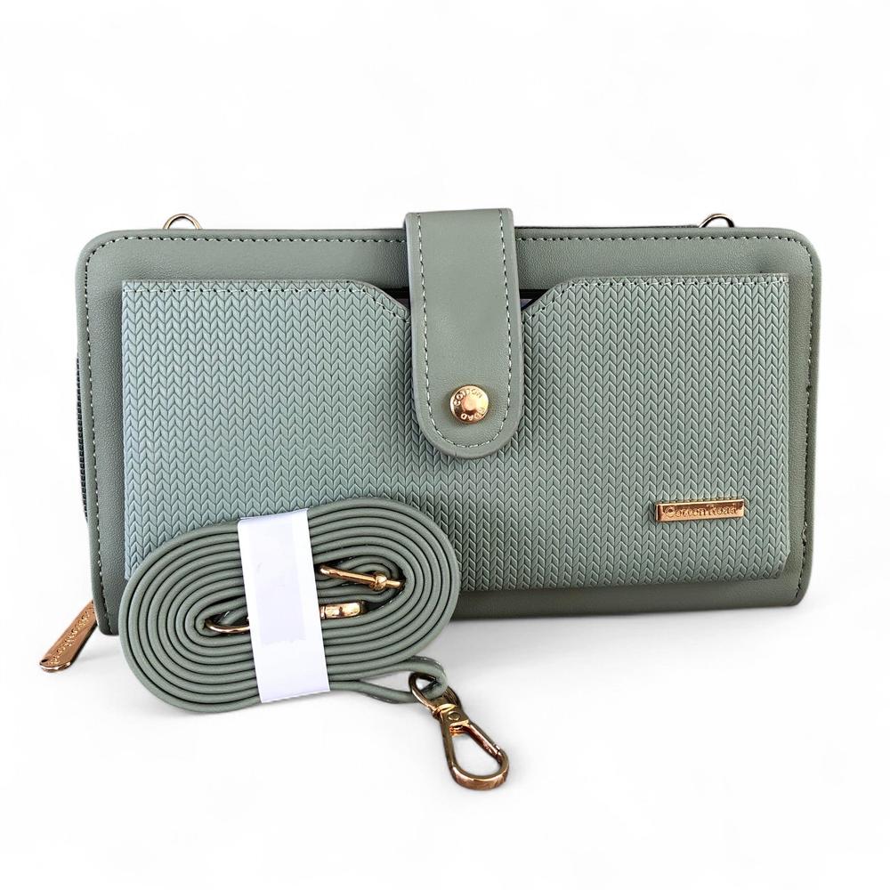 Large GREEN PU Leather Cotton Road Cellphone Sling Wallet with PATTERNED Pocket