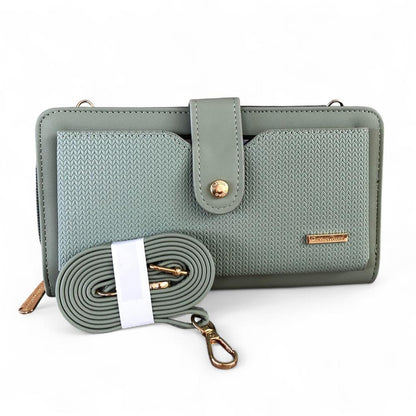 Large GREEN PU Leather Cotton Road Cellphone Sling Wallet with PATTERNED Pocket