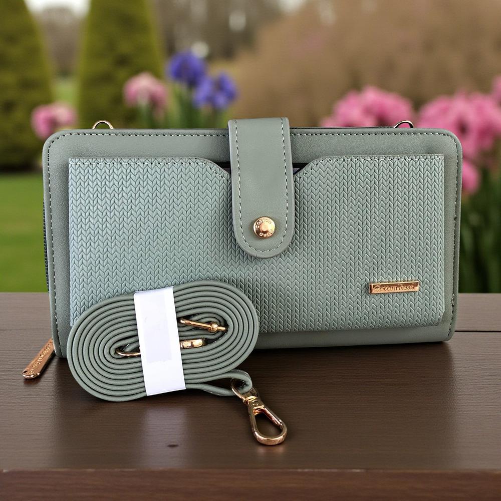 Large GREEN PU Leather Cotton Road Cellphone Sling Wallet with PATTERNED Pocket