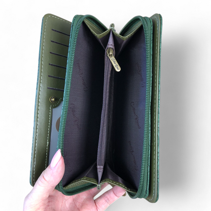 Large GREEN PU Leather Cotton Road Wallet with EMBOSSED Pattern detailing