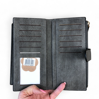 Large GREY Cotton Road PU Leather Wallet with CLIP