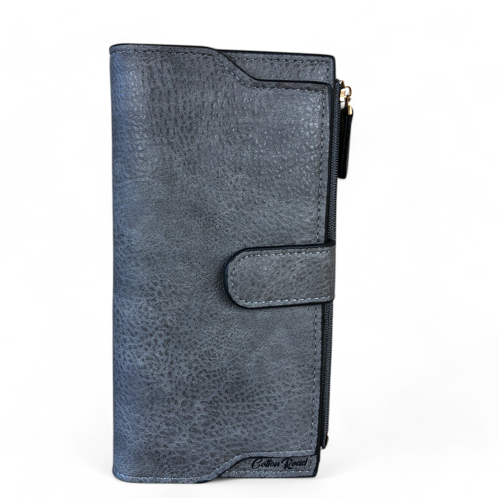 Large GREY Cotton Road PU Leather Wallet with CLIP