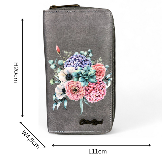 Large GREY FLORAL PU LEATHER Cotton Road Wallet