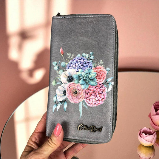 Large GREY FLORAL PU LEATHER Cotton Road Wallet