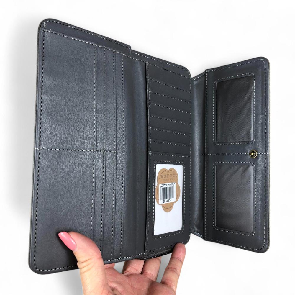 Large GREY PROTEA Tri-Fold Cotton Road PU Leather Wallet