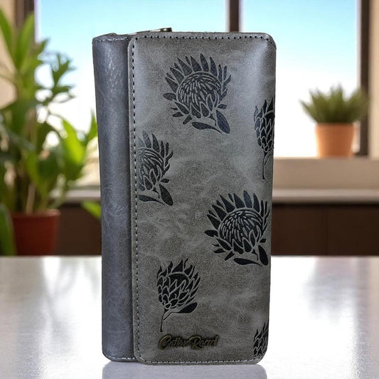 Large GREY PROTEA Tri-Fold Cotton Road PU Leather Wallet