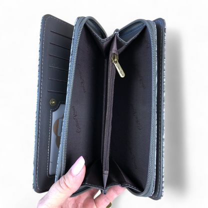 Large GREY PU Leather Cotton Road Wallet with EMBOSSED Pattern detailing