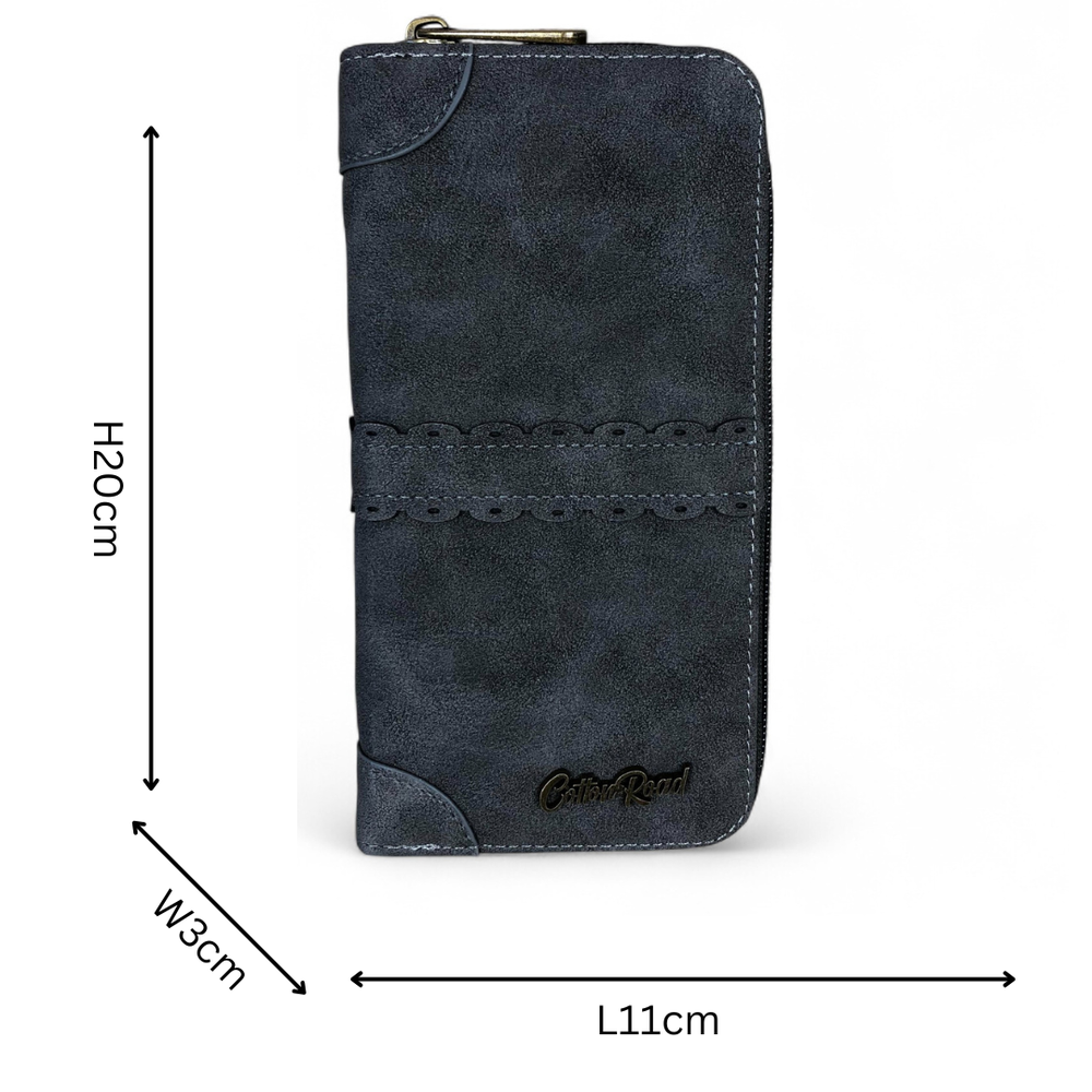 Large GREY PU Leather Cotton Road Wallet with TRIM