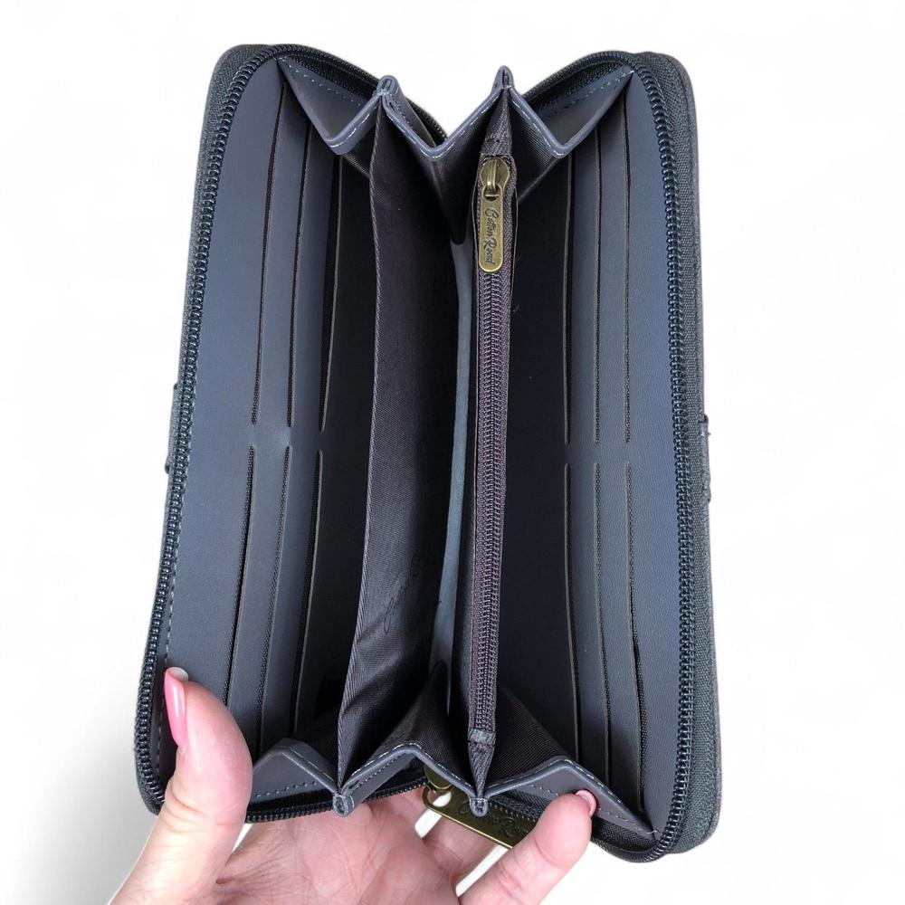 Large GREY PU Leather Cotton Road Wallet with TRIM