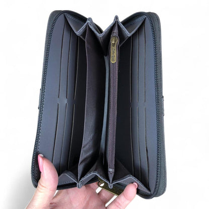 Large GREY PU Leather Cotton Road Wallet with TRIM