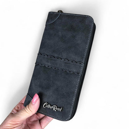 Large GREY PU Leather Cotton Road Wallet with TRIM