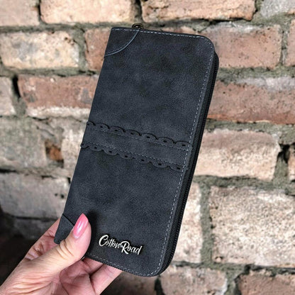 Large GREY PU Leather Cotton Road Wallet with TRIM