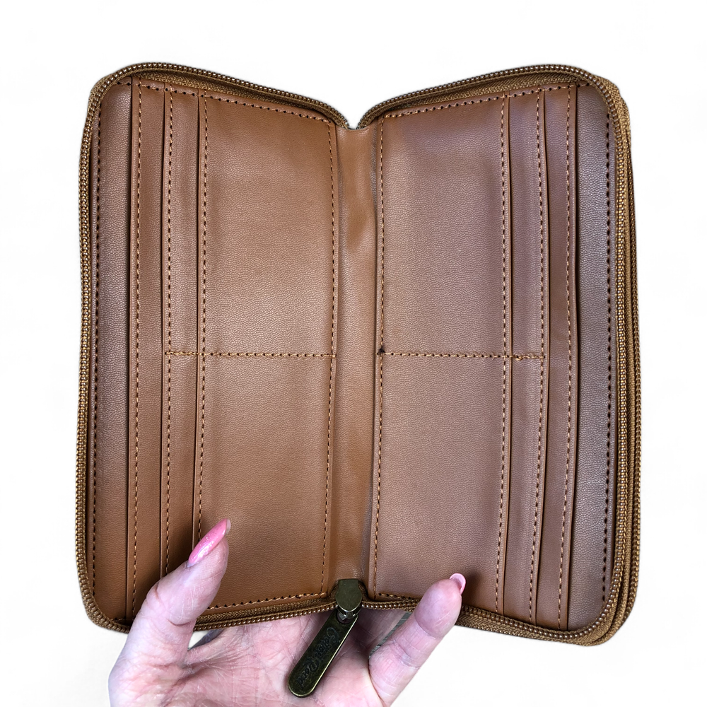 Large KHAKI Cotton Road PU Leather Wallet with WINDMILL