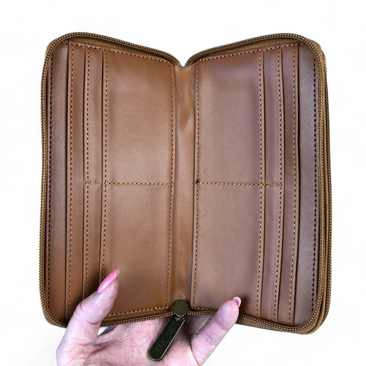 Large KHAKI Cotton Road PU Leather Wallet with WINDMILL