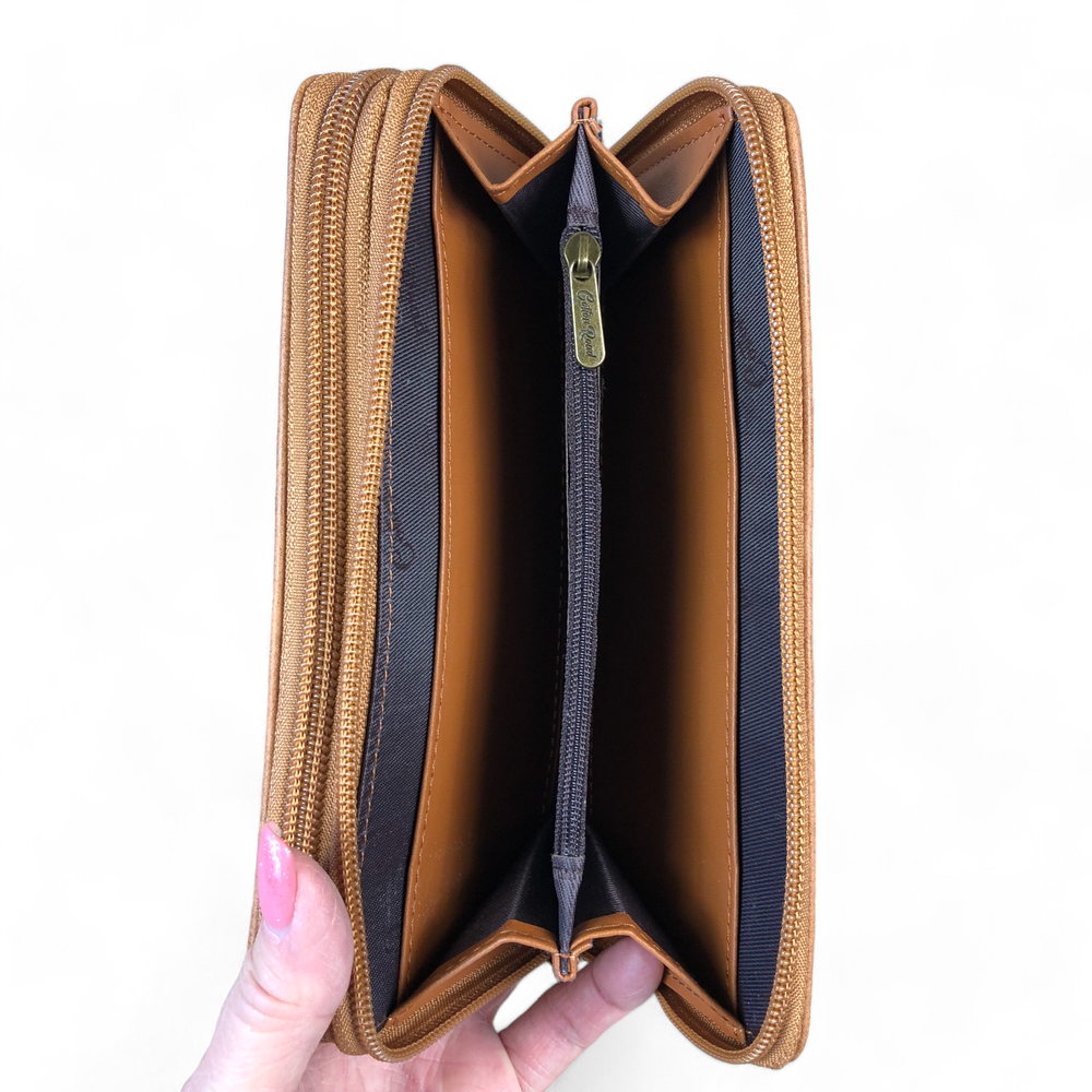 Large KHAKI Cotton Road PU Leather Wallet with WINDMILL