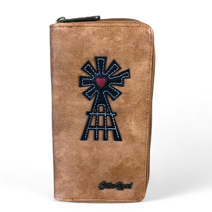 Large KHAKI Cotton Road PU Leather Wallet with WINDMILL