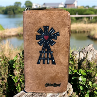 Large KHAKI Cotton Road PU Leather Wallet with WINDMILL