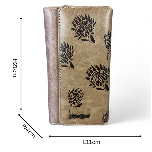 Large KHAKI PROTEA Tri-Fold Cotton Road PU Leather Wallet