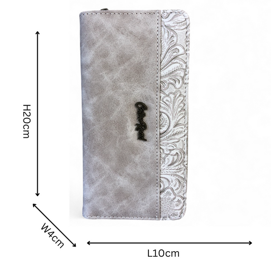 Large KHAKI PU Leather Cotton Road Wallet with EMBOSSED Pattern detailing