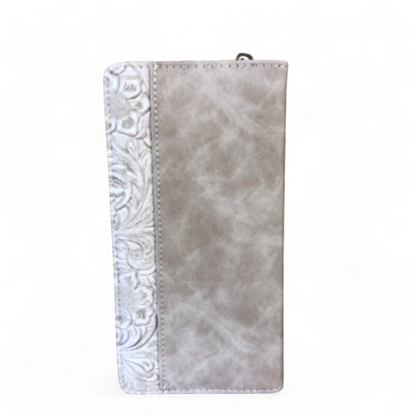 Large KHAKI PU Leather Cotton Road Wallet with EMBOSSED Pattern detailing