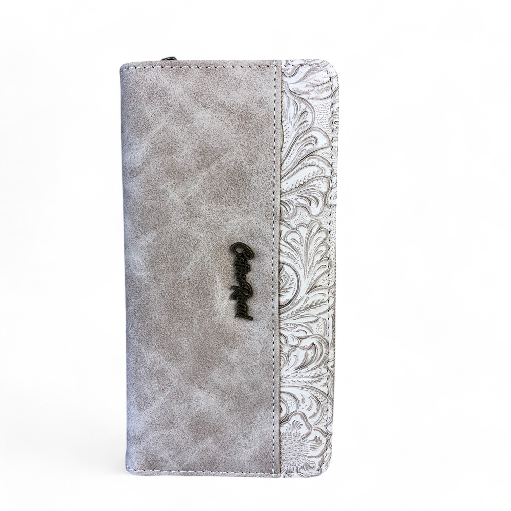 Large KHAKI PU Leather Cotton Road Wallet with EMBOSSED Pattern detailing