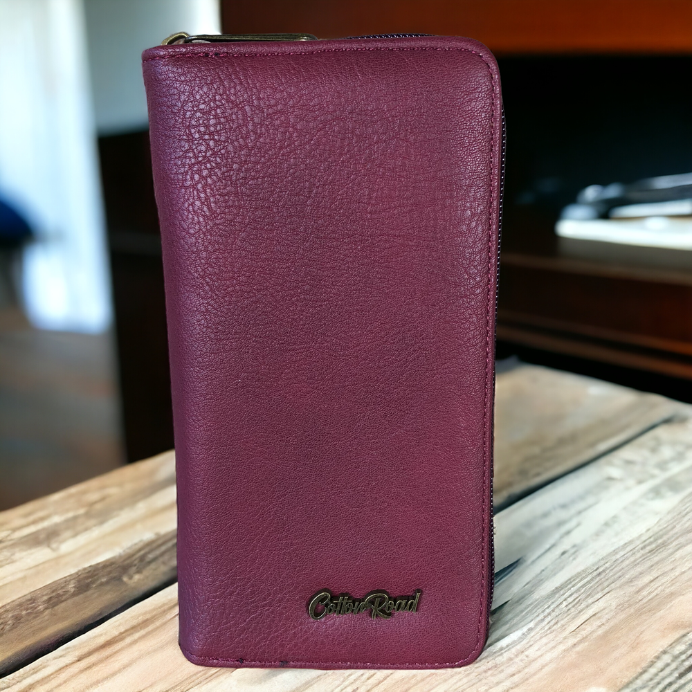 Large MAROON Cotton Road PU Leather CARD Holder