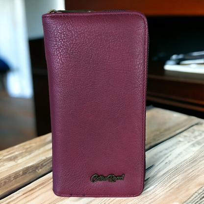 Large MAROON Cotton Road PU Leather CARD Holder
