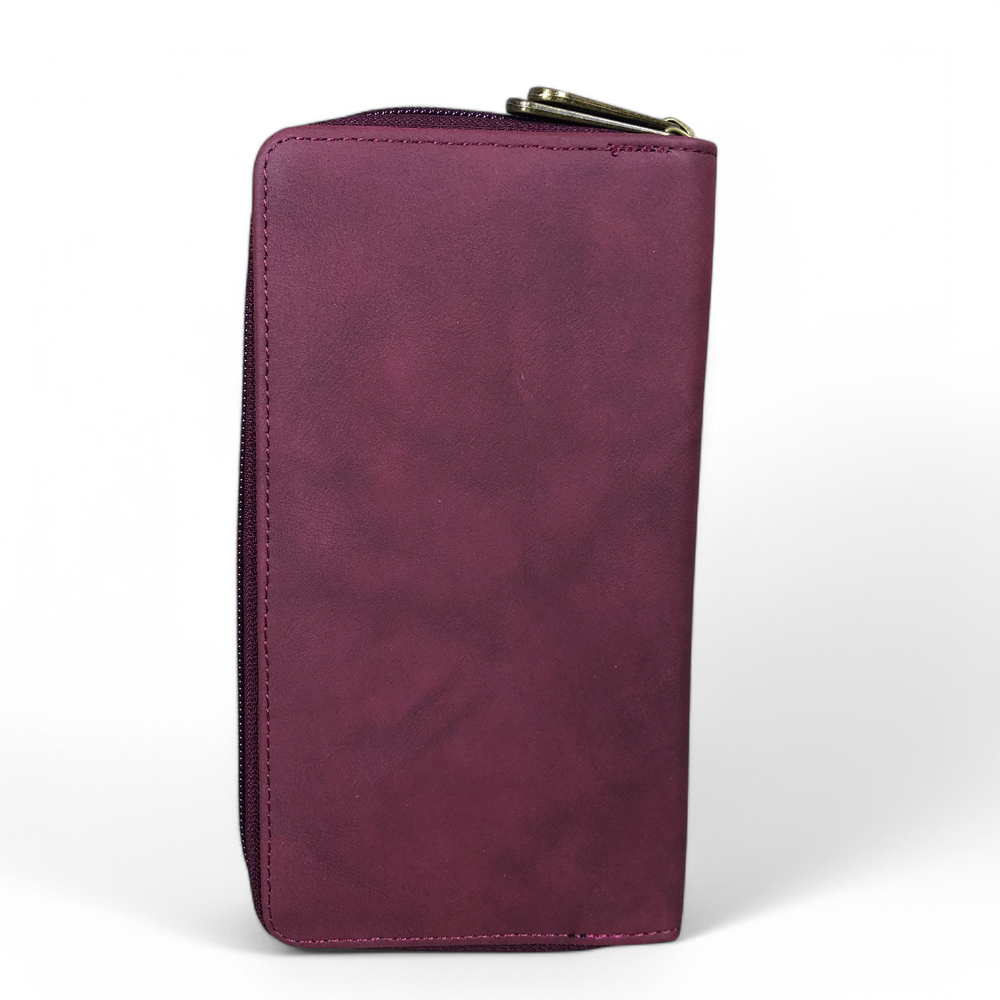 Large MAROON Cotton Road PU Leather Wallet with PROTEA