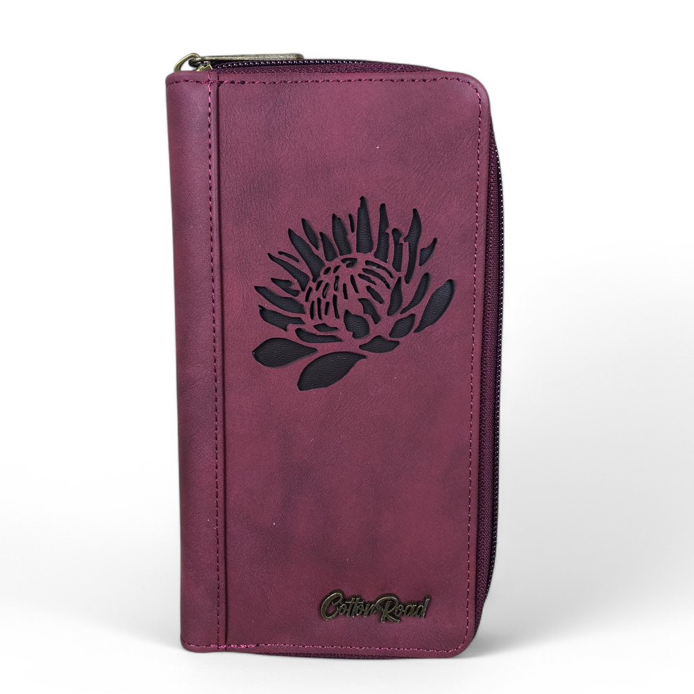 Large MAROON Cotton Road PU Leather Wallet with PROTEA