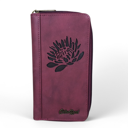 Large MAROON Cotton Road PU Leather Wallet with PROTEA
