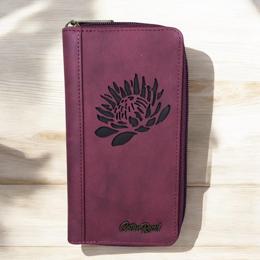 Large MAROON Cotton Road PU Leather Wallet with PROTEA